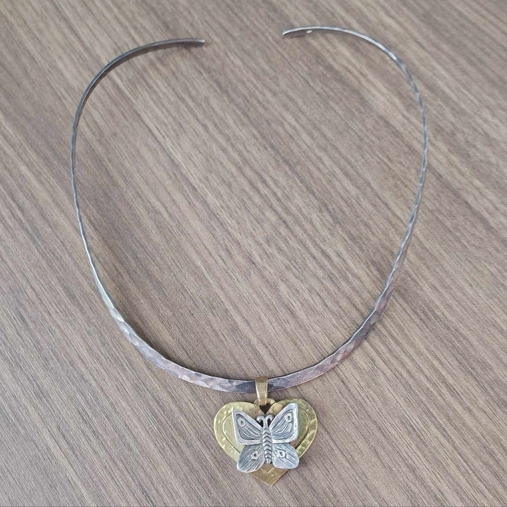 Jeep Collins Heart Butterfly Pendant With 925 Silver Collar Necklace Choker Torc